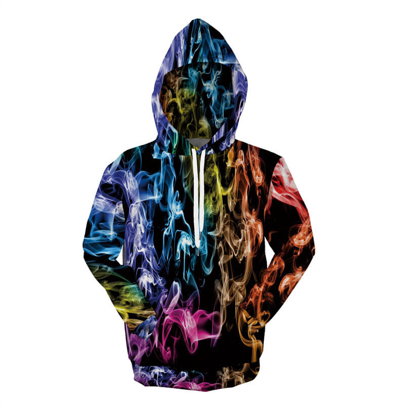 Colored smoke 3d hooded clothes women Sweatshirt with Big Pockets ...